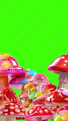 Candy Mushrooms Forest. vibrant and whimsical scene of candy mushrooms bobbing up & down.