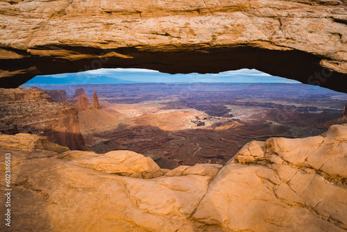 mesa arch at dusk in canyonlands casting shadow