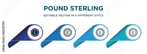 pound sterling icon in 4 different styles such as filled, color, glyph, colorful, lineal color. set of   vector for web, mobile, ui