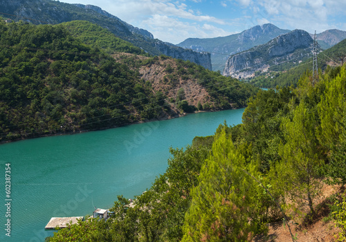 View from one of most beautiful roads in Albania along the Shkopet Lake precipitous сoast. Lake Ulza Nature Park, Diber County, Balkan mountains, Albania, Europe. photo