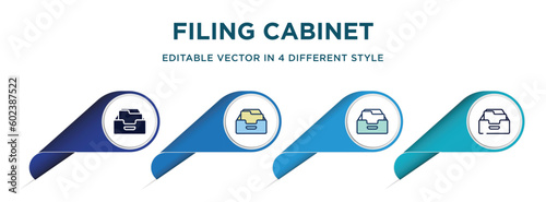 filing cabinet icon in 4 different styles such as filled, color, glyph, colorful, lineal color. set of   vector for web, mobile, ui