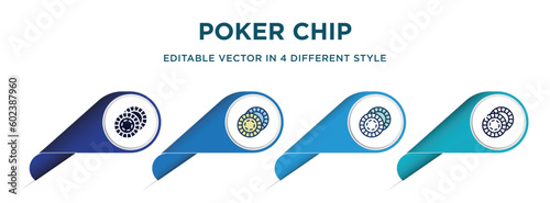 poker chip icon in 4 different styles such as filled, color, glyph, colorful, lineal color. set of   vector for web, mobile, ui