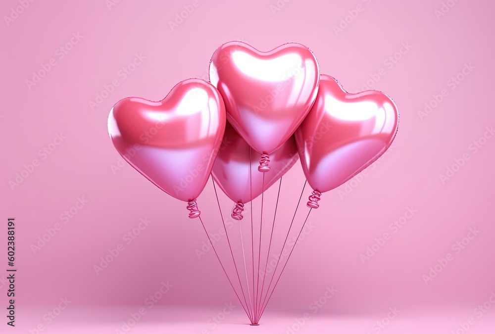 several heartshaped balloons are in pink on pink, generative ai