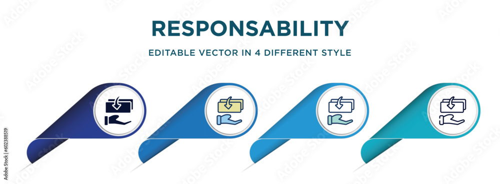 responsability icon in 4 different styles such as filled, color, glyph, colorful, lineal color. set of vector for web, mobile, ui responsability icon in 4 different styles such as filled, color, glyph, colorful, lineal color. set of vector for web, mobile, ui