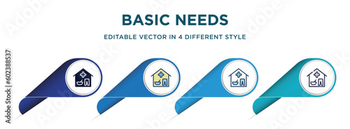 basic needs icon in 4 different styles such as filled, color, glyph, colorful, lineal color. set of   vector for web, mobile, ui