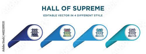 hall of supreme harmony icon in 4 different styles such as filled, color, glyph, colorful, lineal color. set of   vector for web, mobile, ui