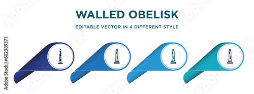 walled obelisk icon in 4 different styles such as filled, color, glyph, colorful, lineal color. set of   vector for web, mobile, ui