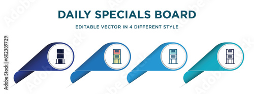 daily specials board icon in 4 different styles such as filled, color, glyph, colorful, lineal color. set of   vector for web, mobile, ui