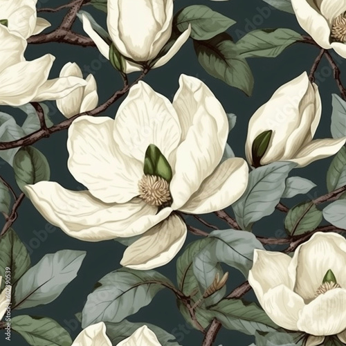 seamless magnolia sketch texture #602390539