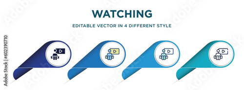watching icon in 4 different styles such as filled, color, glyph, colorful, lineal color. set of   vector for web, mobile, ui