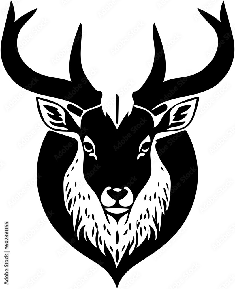 Naklejka premium Black and white vector illustration of a Markhor, drawing of a goat with big horns