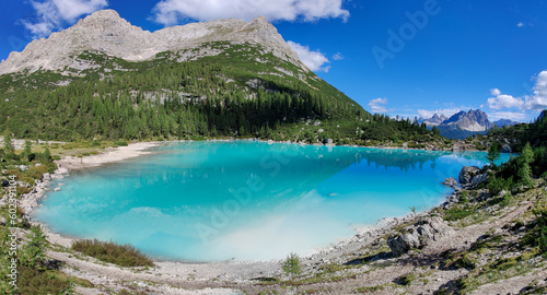 Panorama of Lake Sorapis  Dolomites  Italy