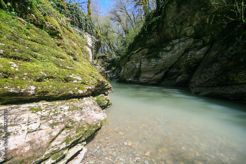 Mountain river in the canyon  Sochi  Russia.