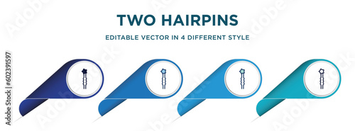 two hairpins icon in 4 different styles such as filled, color, glyph, colorful, lineal color. set of   vector for web, mobile, ui