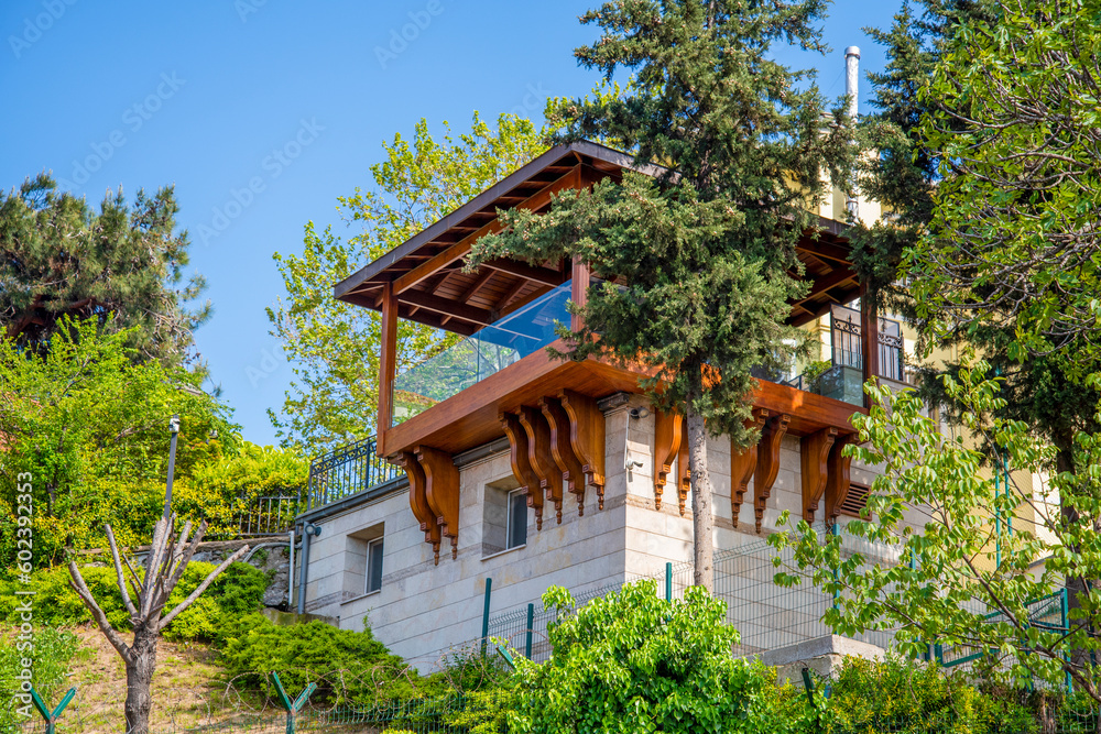 A balcony with greenery on top of a hill in Istanbul.