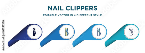 nail clippers icon in 4 different styles such as filled, color, glyph, colorful, lineal color. set of   vector for web, mobile, ui