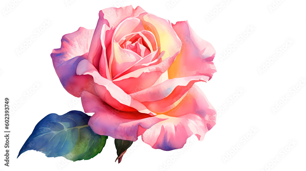 watercolor delicate pink rose on a transparent background, generative ai