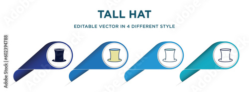 tall hat icon in 4 different styles such as filled, color, glyph, colorful, lineal color. set of   vector for web, mobile, ui