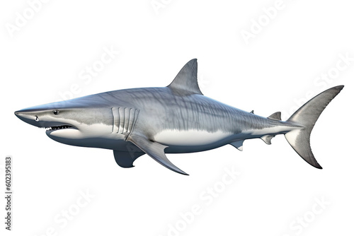 Great white Shark the famous predator in the ocean isolated on white background, marine animal, clip art, diversity of animals, with Generative AI.