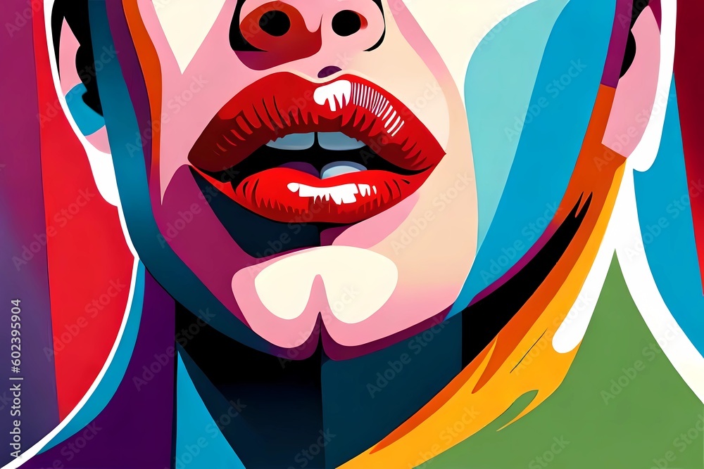 Rote Lippen einer hübschen Frau nach Vergrößerung der Lippen mit Hyaluron mit Kussmund in pop art Rote Lippen einer hübschen Frau nach Vergrößerung der Lippen mit Hyaluron mit Kussmund in pop art