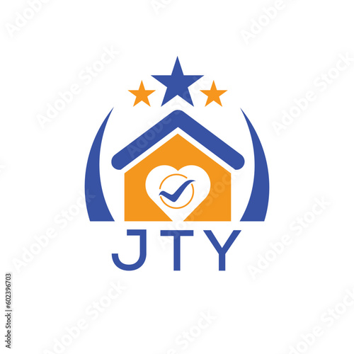 JTY House logo Letter logo and star icon. Blue vector image on white background. KJG house Monogram home logo picture design and best business icon. 
 photo