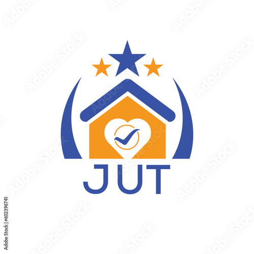 JUT House logo Letter logo and star icon. Blue vector image on white background. KJG house Monogram home logo picture design and best business icon. 
