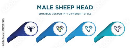 male sheep head icon in 4 different styles such as filled, color, glyph, colorful, lineal color. set of   vector for web, mobile, ui
