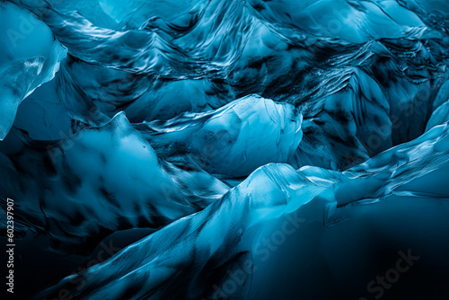 Blue ice with clouds and ripples in the background in the style of layered organic forms, generative ai