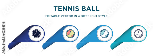 tennis ball icon in 4 different styles such as filled, color, glyph, colorful, lineal color. set of   vector for web, mobile, ui