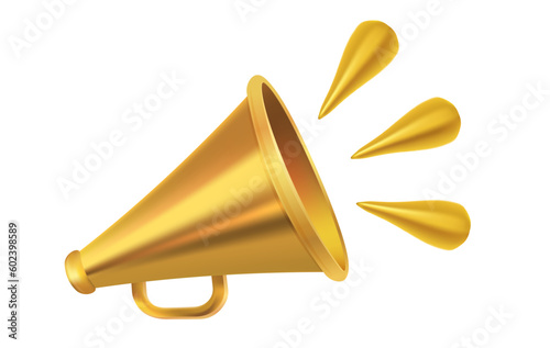 Vector icon of vintage golden megaphone for fake, breaking news or sale. Vector retro gold megaphone on isolated background.