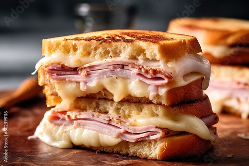 Delicious Cordon bleu sandwich cut in the middle. Close up shot. Generative AI