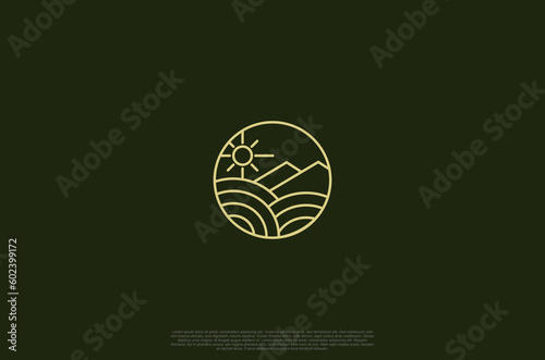 nature landscape line art vector simple minimalist illustration template icon  various adventure and outdoors sign or symbol graphic design.