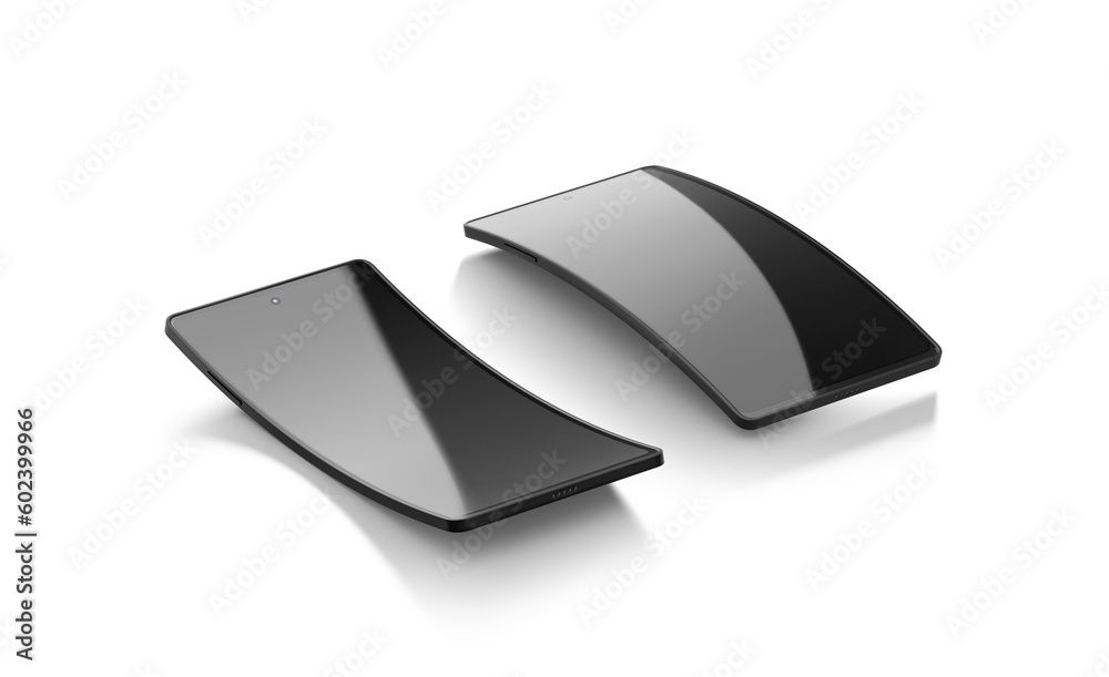 Blank black flip phone flexible curved display mockup, isolated Blank black flip phone flexible curved display mockup, isolated