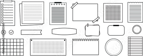 set of paper memo sticky notes, bullet journal elements, reminder paper sticker for pin notice