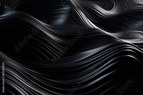 Wavy Black Metallic 3D Background, Generative AI
