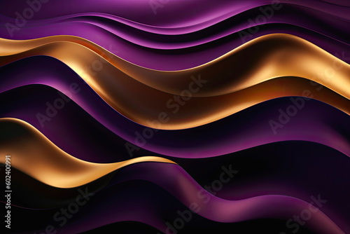 Wallpaper Mural Wavy Golden and Purple Metallic 3D Background, Generative AI Torontodigital.ca