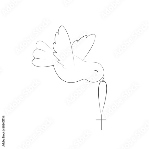 The Symbol of Peace and Blessing is a Dove with a Cross in Doodle Style
