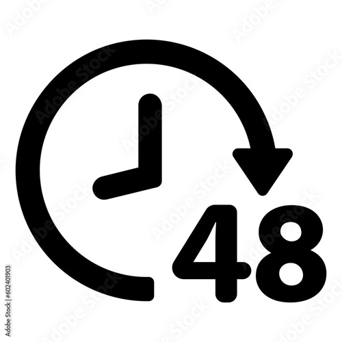 Black single round up to 48 hrs work time effect icon, simple 2 days shipment flat design pictogram for app logo ads web banner button ui ux interface elements isolated on white background