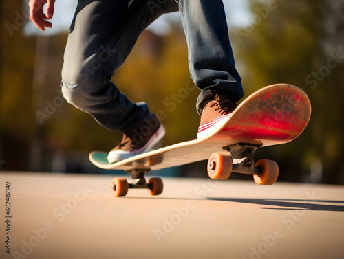 A close-up of a skateboarder photo