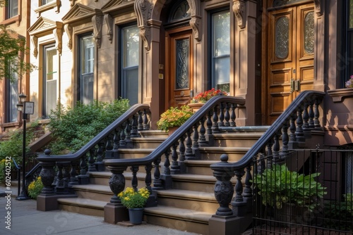 Brownstone row houses with their characteristic stoops offer a glimpse into the city s historic past - Generative AI