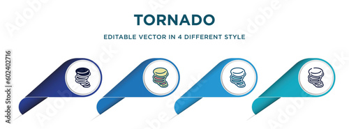 tornado icon in 4 different styles such as filled, color, glyph, colorful, lineal color. set of   vector for web, mobile, ui
