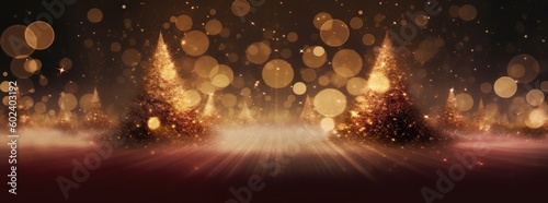 An image of blurred christmas trees  in the style of happenings  dark maroon and light gold  polka dot madness  claire - obscure lighting  back button focus  created with generative ai