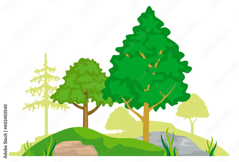Rocky ground with growing trees. Natural forest landscape Rocky ground with growing trees. Natural forest landscape