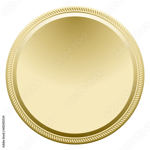 Golden round badge. Realistic medal blank mockup