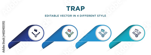 trap icon in 4 different styles such as filled, color, glyph, colorful, lineal color. set of   vector for web, mobile, ui