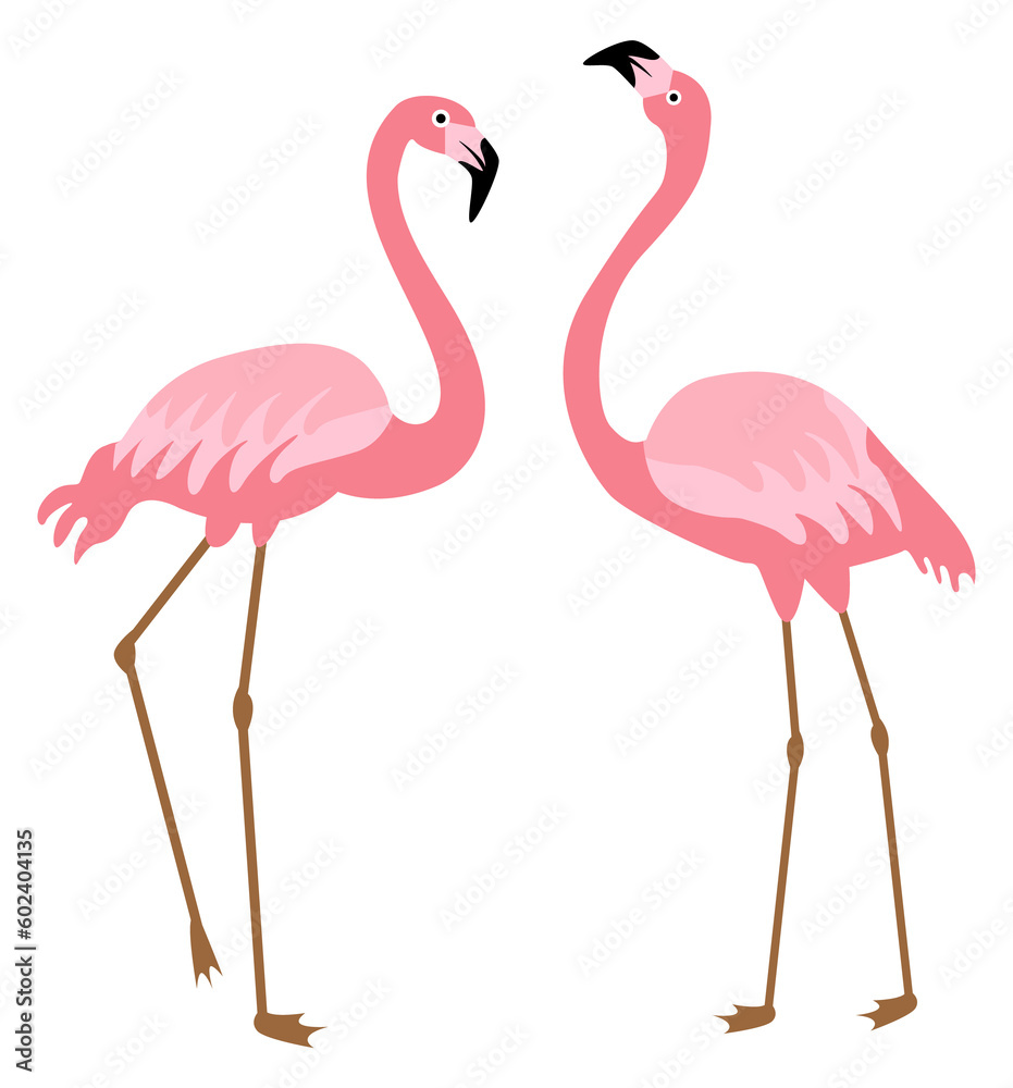 Fototapeta premium Pink flamingo pair icon. Romantic tropical birds