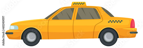Yellow taxi car side view cartoon icon
