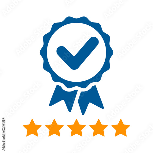 Approval check icon with stars isolated, approved or verified medal icon, customer satisfaction guarantee, certified badge symbol, quality certification rating sign – stock vector