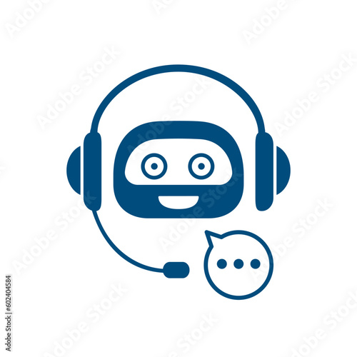 Chatbot icon for support service concept, smart AI technology assistant, robot with microphone and headset, machine learning and cyber mind, autoresponder, chat – stock vector