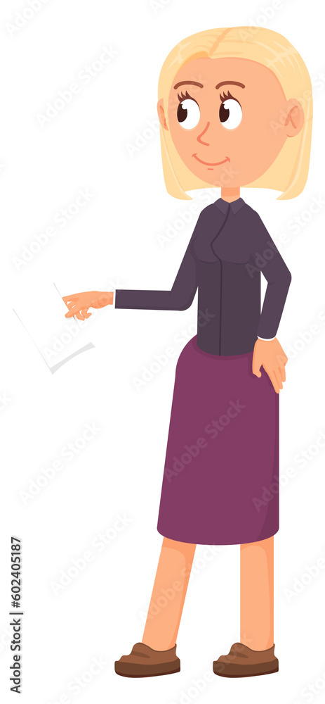 Smiling young woman in formal clothes. Cartoon character Smiling young woman in formal clothes. Cartoon character